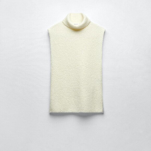 Zara Women's Chunky Knit Chenille Turtleneck Vest Cream - Picture 2 of 6